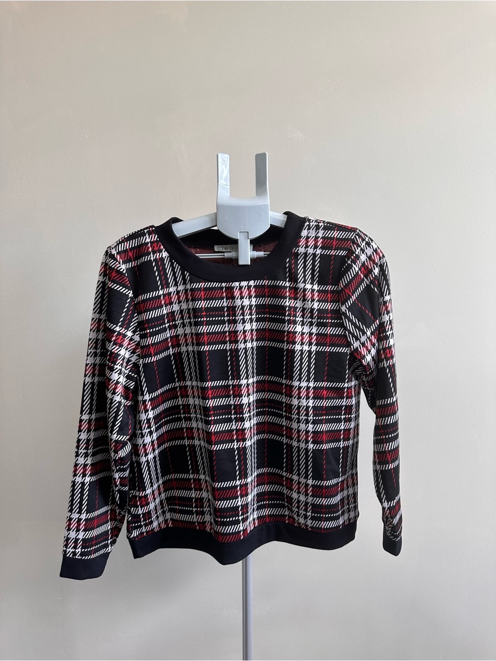 cleo Black Plaid Crewneck Sweater with Red & White Accents